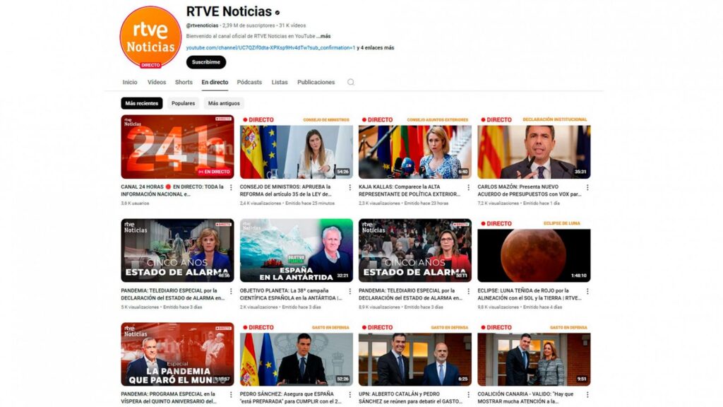 El canal de RTVE Noticias en YouTube cumple cinco años con cifras récords